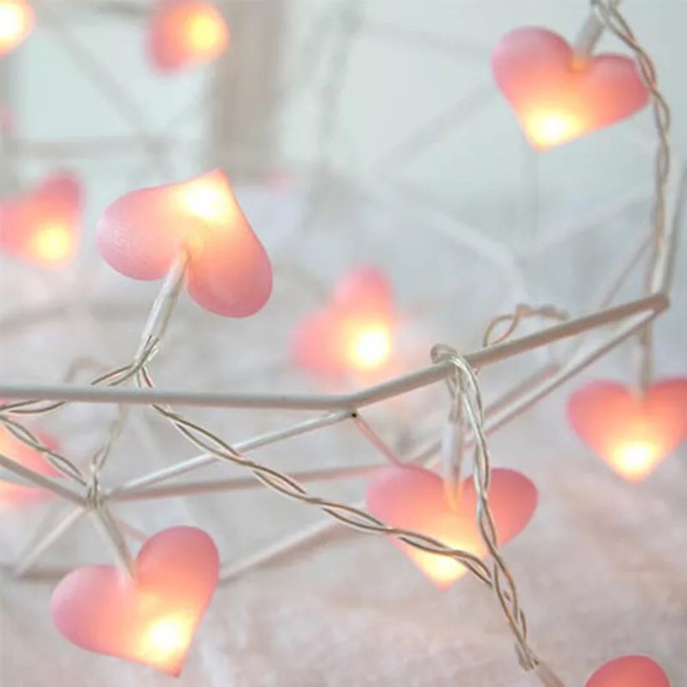 Led heart string Lights cute love home room decor pink blue wall decoration